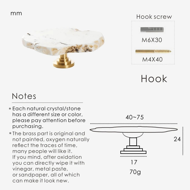 Natural White Turquoise Marble Handle & Hooks