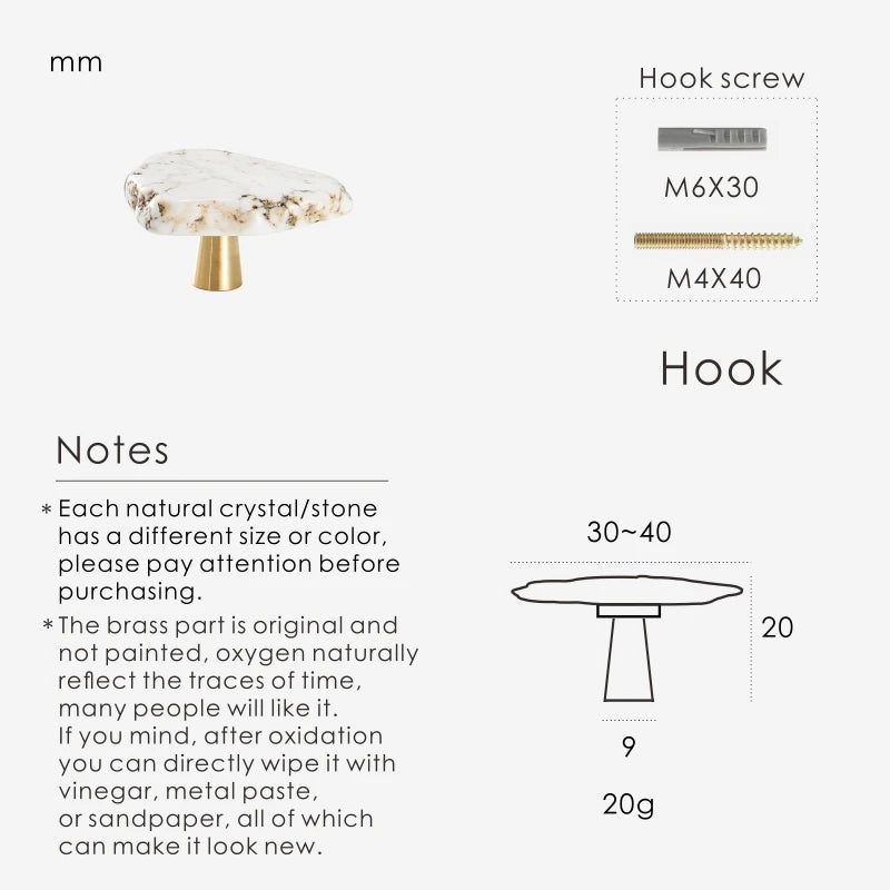 Natural White Turquoise Marble Handle & Hooks