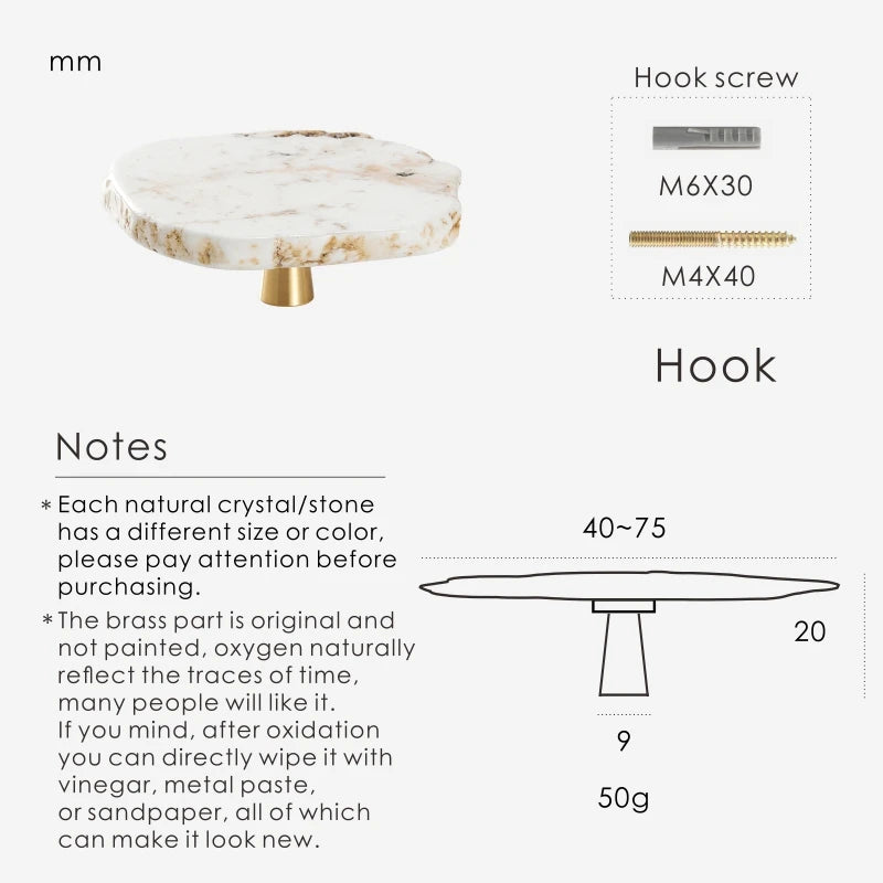Natural White Turquoise Marble Handle & Hooks