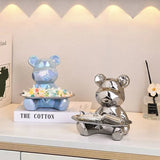 Geometric Bear Statue with Tray Storage