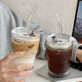 1pc 400ml Stripe Glass with Lid/Straw