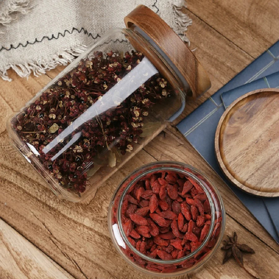 Wooden & Glass Storage Jars